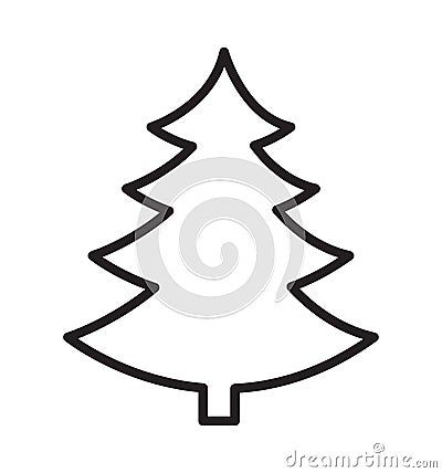 Outline Christmas tree vector silhouette icon flat isolated on white background Vector Illustration